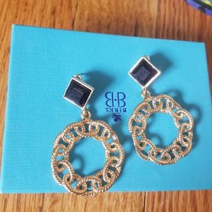 Gold& black Dangle hoop earrings